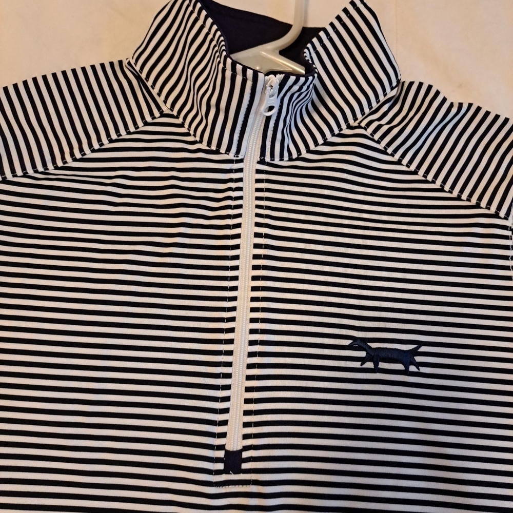 Straight Down 1/4 zip Womens M EUC Side Drawstring Black White Stripes
